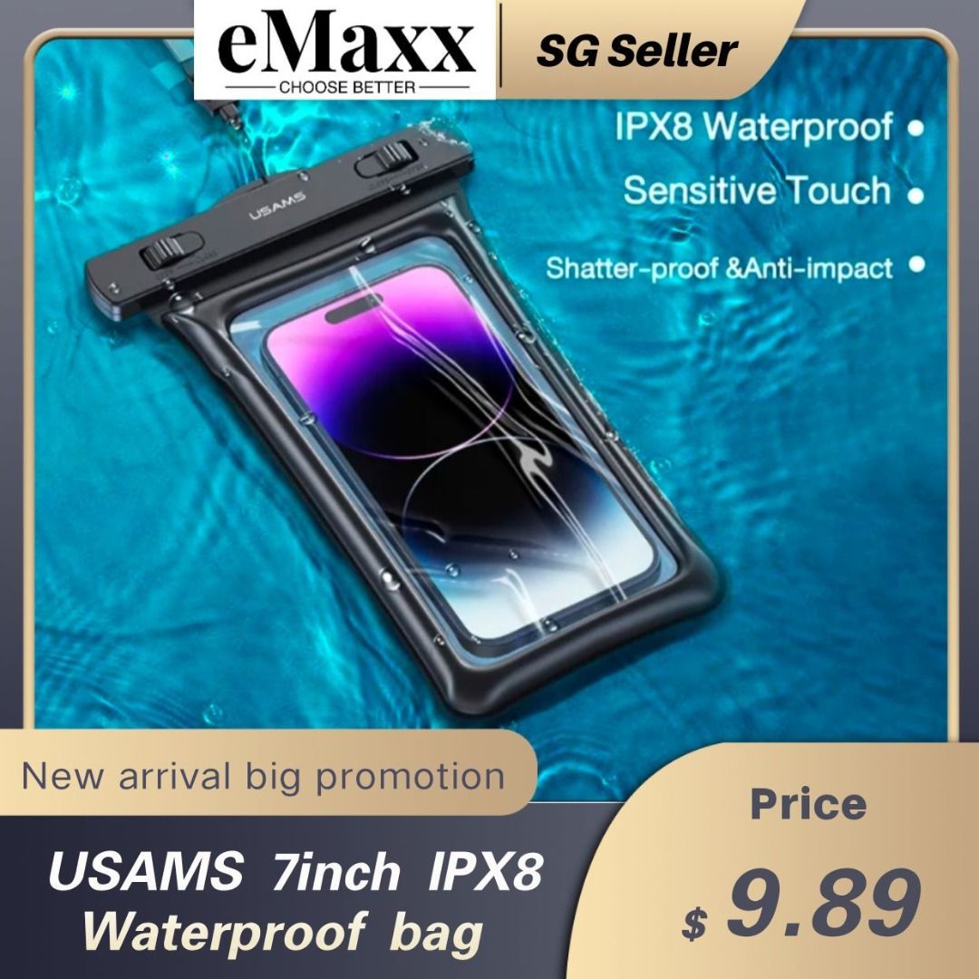 USAMS waterproof bag swimming case underwater pouch IPX8 water resistant 7inch mobile phone case compatible for iPhone15ProMax Mobile Phones Gadgets Mobile Gadget Accessories Cases Sleeves on Carousel...