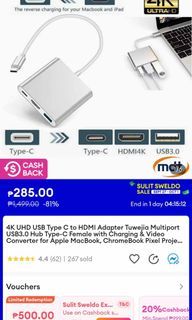 USB Type C HDMI adapter with USB port and Type C charger port