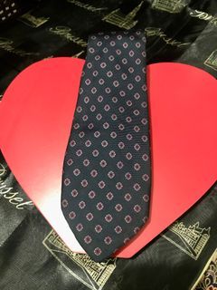 Vintage Tie By Paris Smart, Black with Mini Red Floral Pattern Silk Men’s Necktie, Made in France