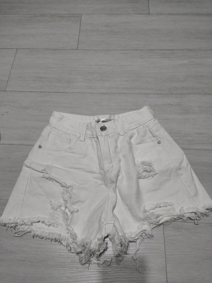 White ripped bermuda shorts online