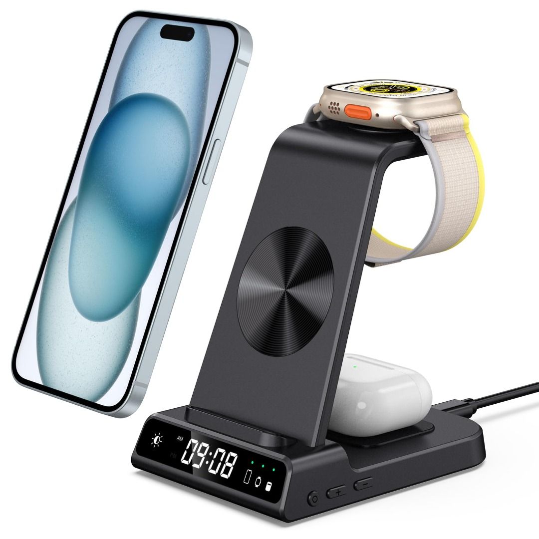 Charging Station for Multiple Devices Apple, 4 in 1 Wireless Charger  Station, with Qi-Certified 30W Charging Dock for Apple Watch 7 6 SE 5 4 3,  iPhone