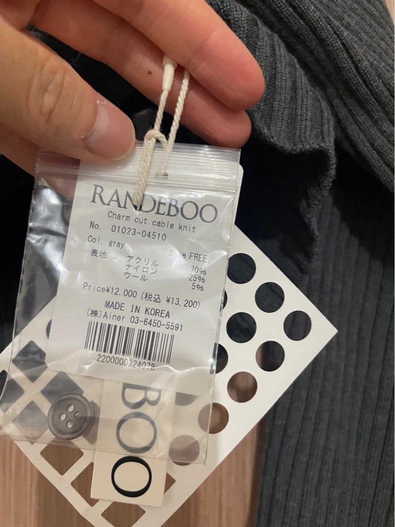 With tag] Randeboo Charm cable knit Gray Free size 日本品牌深灰色