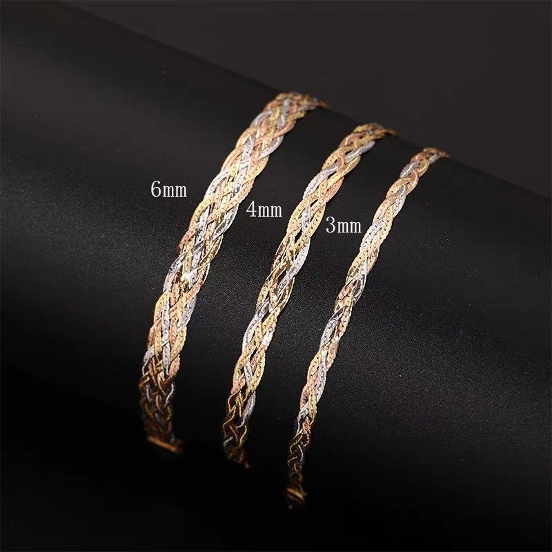 18K Tri Color Gold Braided Bracelets 18K Gold Rose Gold White Gold