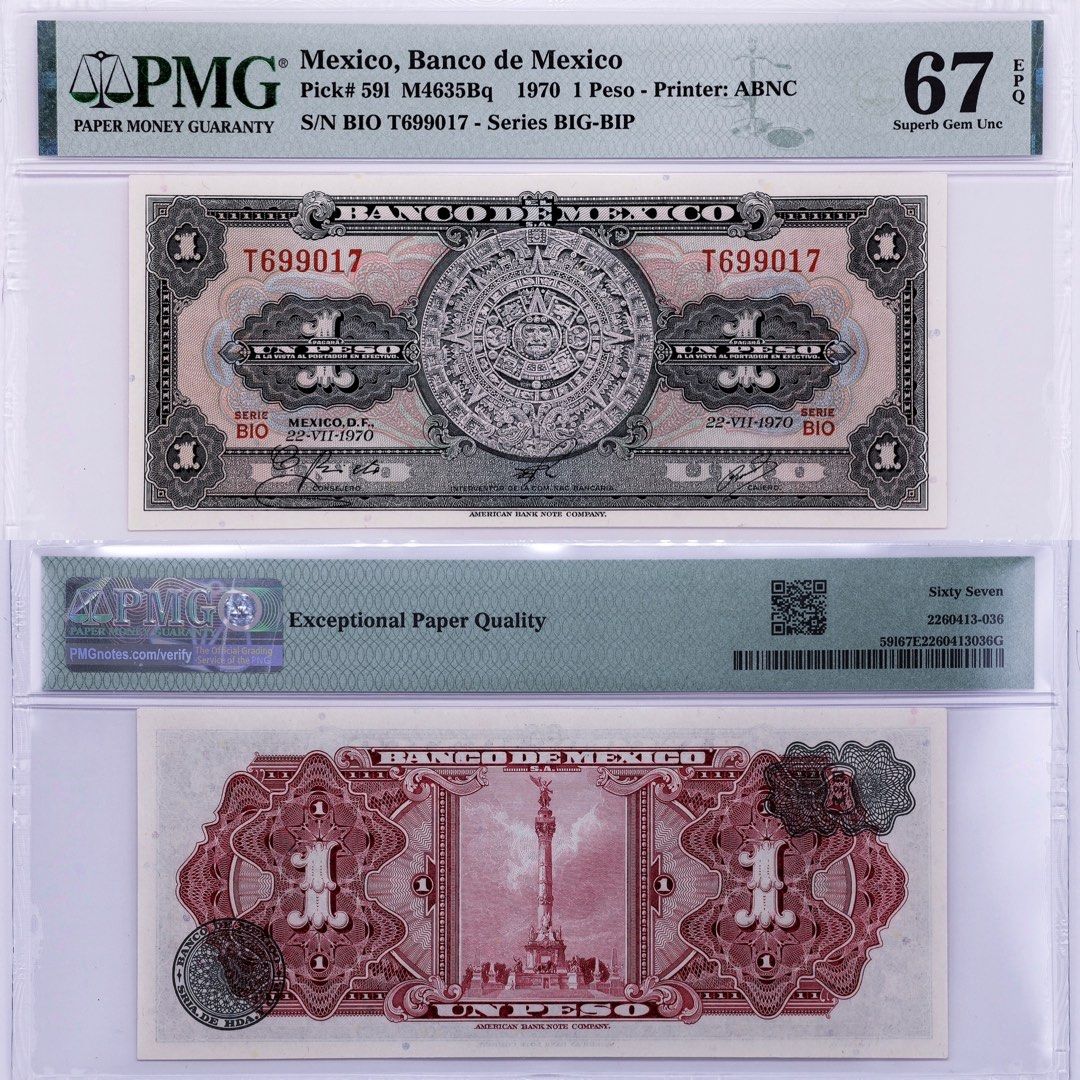 1970 🇲🇽 墨西哥一披索評級紙幣Mexico 1 Peso Graded Banknote, 興趣及遊戲, 收藏品及紀念品, 錢幣-  Carousell