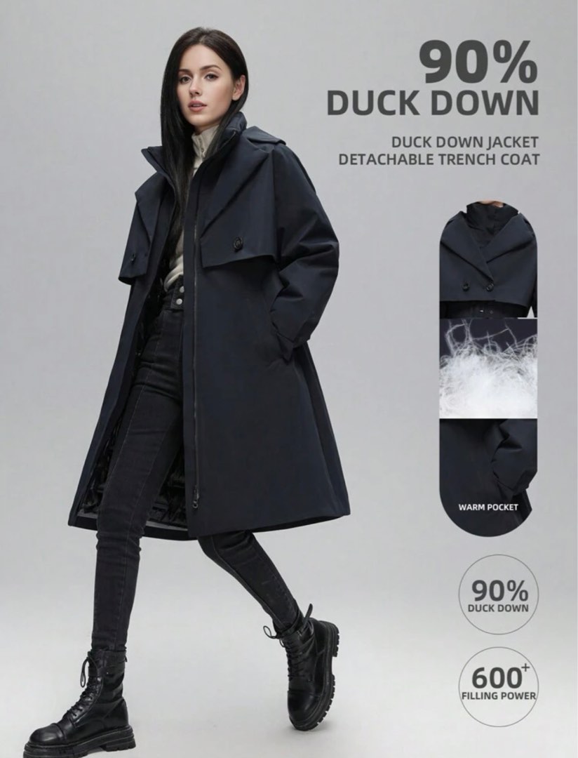 2023 NEW DESIGN 90 Duck down Jacket Detachable Trench Coat