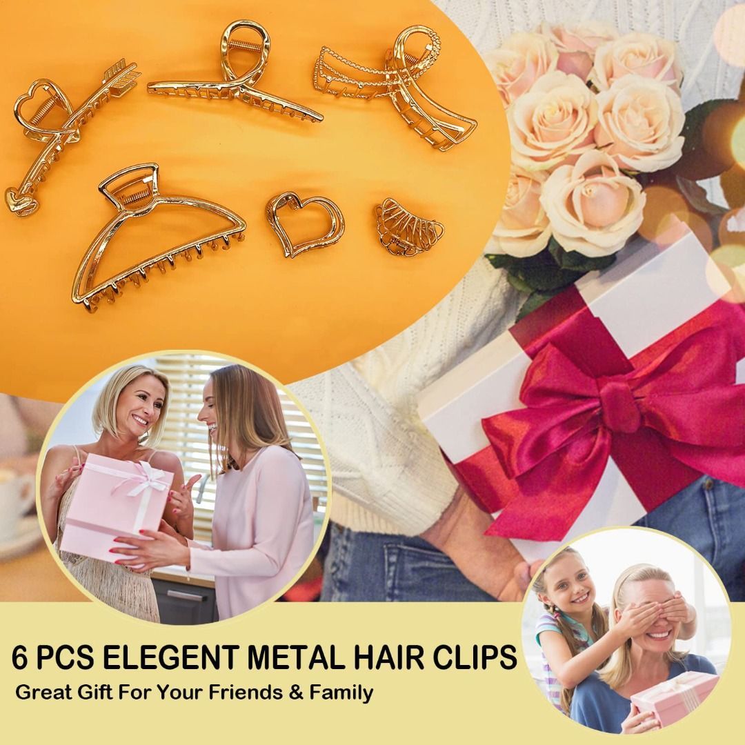 6 Pack Metal Hair Claw Clips For Women, Large Hair Clamps for Medium Thick  Hair Strong