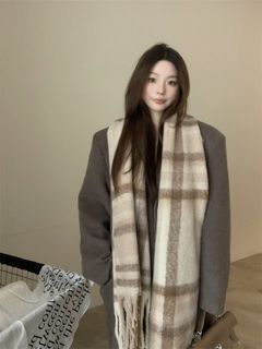 加厚仿羊絨圍巾披肩罩衫 / 圍脖格子保暖外套 / Almost blue格紋圍巾Shoopen大尺碼Covernat情侶