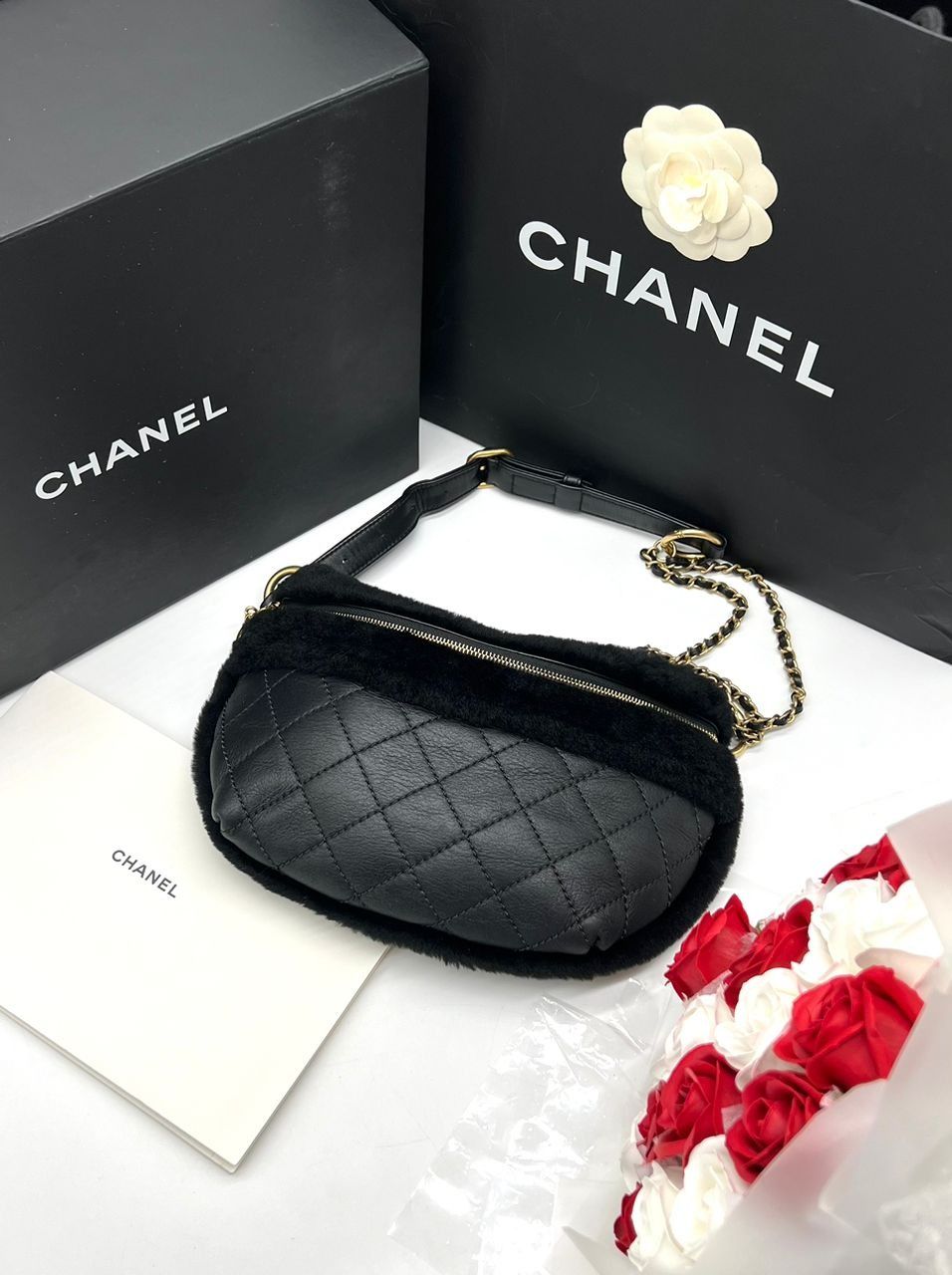 Fur chanel fanny pack top