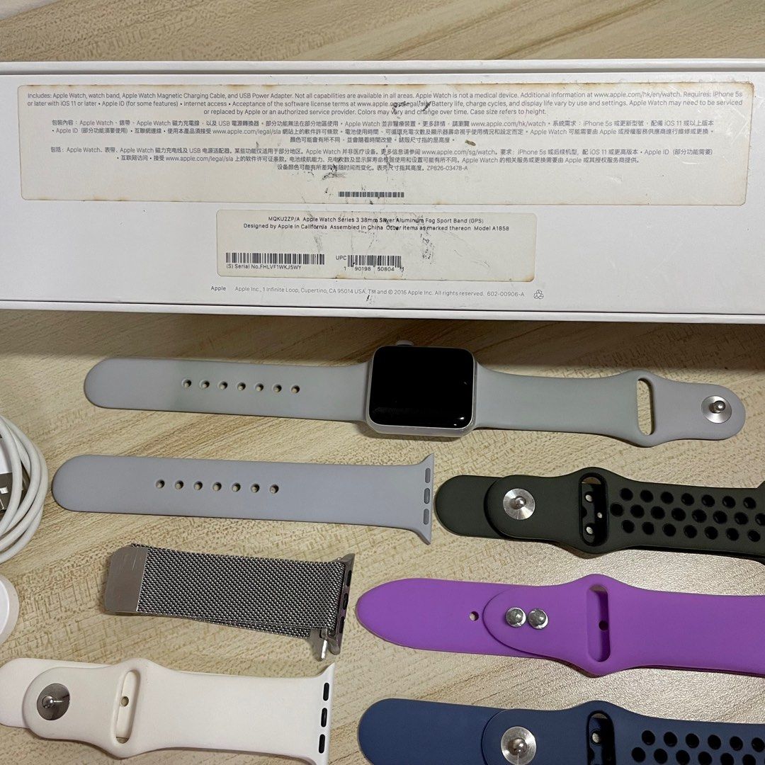 Apple watch series 3 38mm silver aluminum fog sport band hot sale
