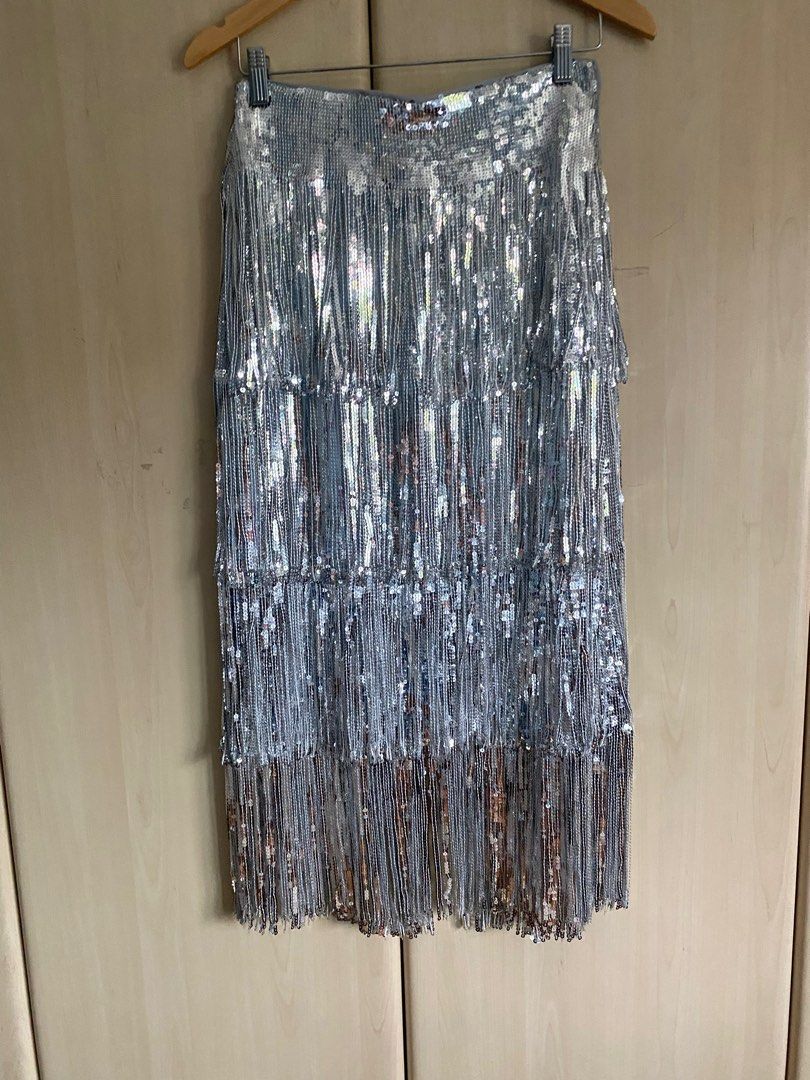 Silver fringe skirt zara hot sale