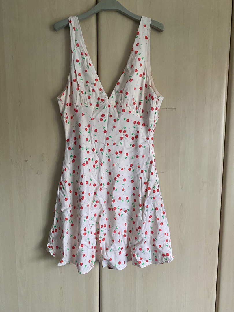 AUTH ZARA VERY POPULAR CHERRY PRINT SATIN MINI SEXY DRESS, Women's