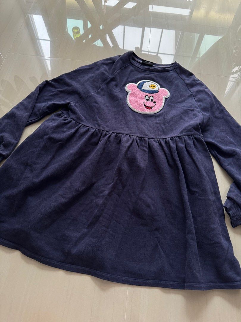authentic lazy oaf navy blue sweater jumper long sleeve babydoll dress with bear applique Women s Fashion Dresses Sets Dresses on Carousell