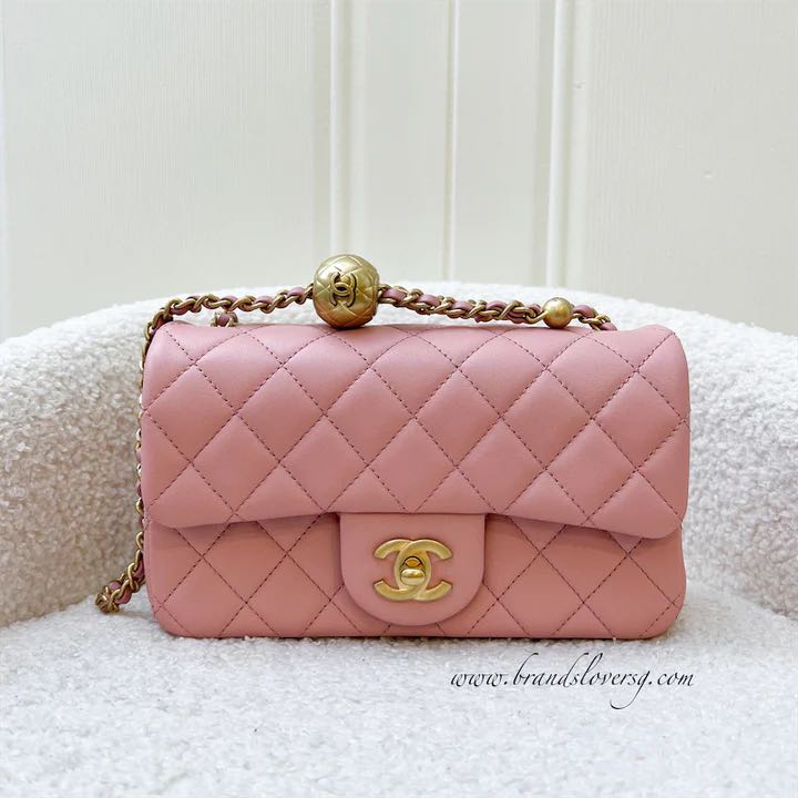 Chanel 23K Pearl Crush Mini Rectangle Flap in Rose Pink Lambskin and ...