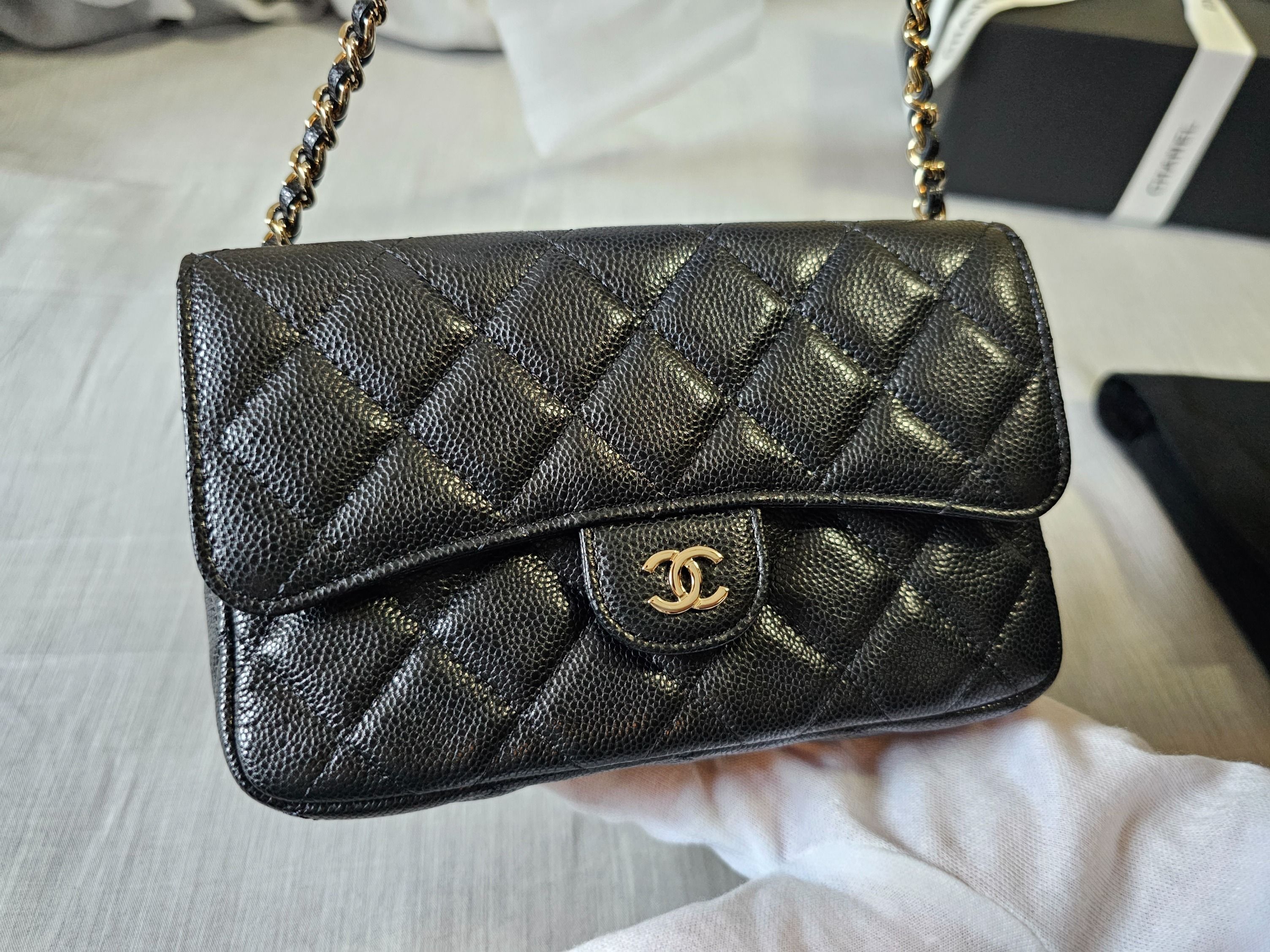 Chanel Classic Flap Phone Holder With Chain Nice Bag Black For
