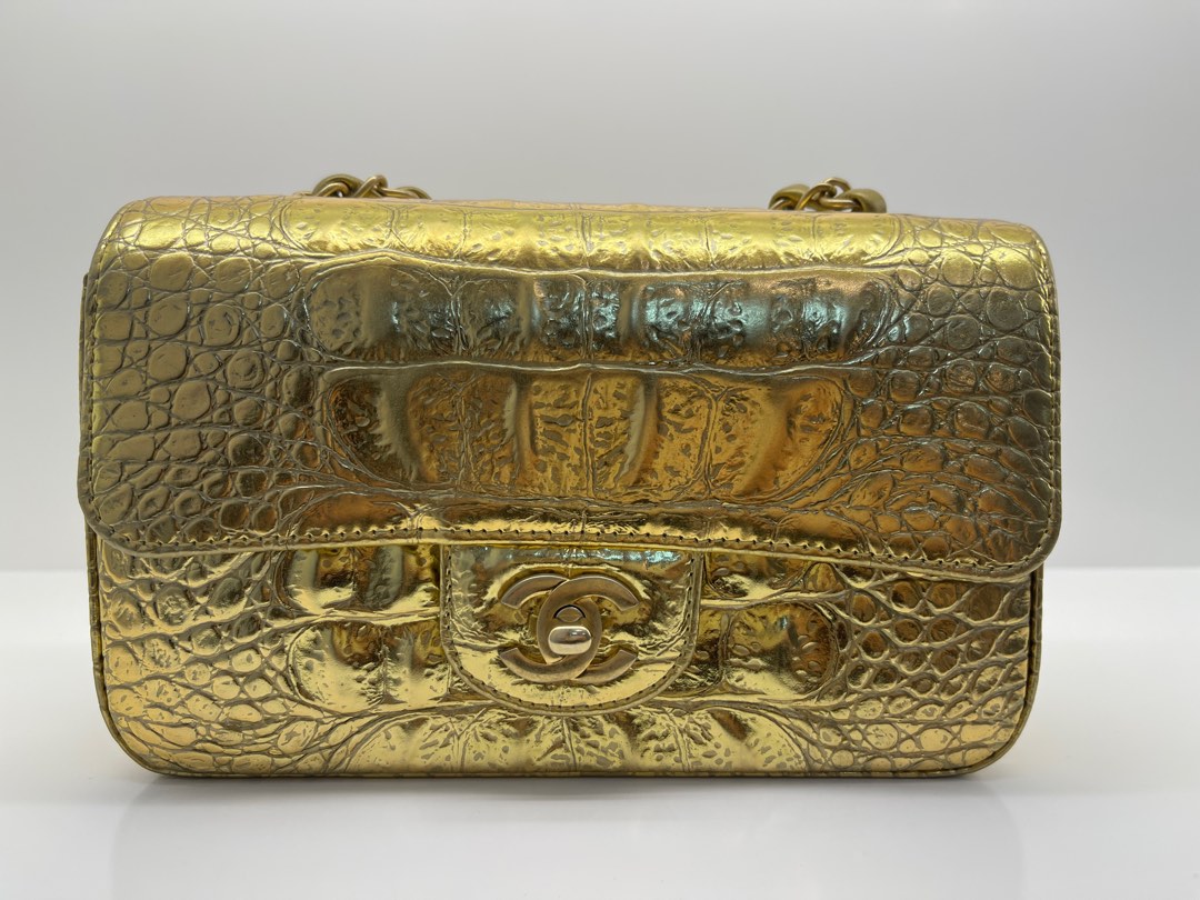 Chanel gold 2025 croc embossed