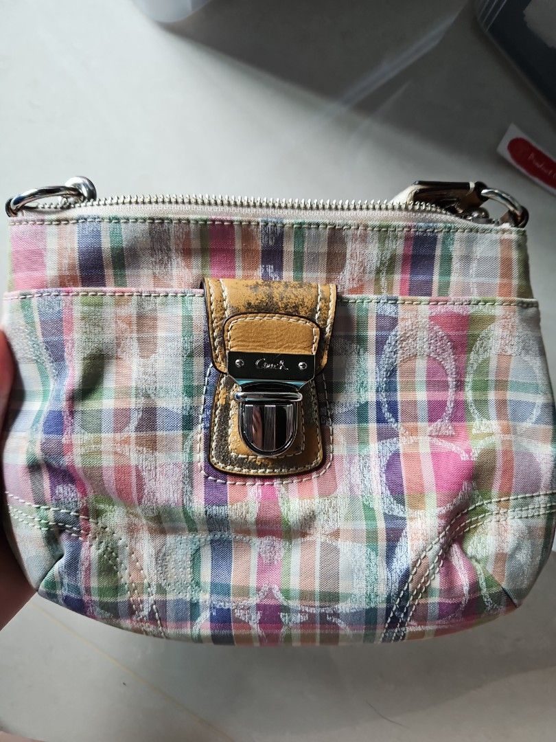 Purple plaid coach purse top