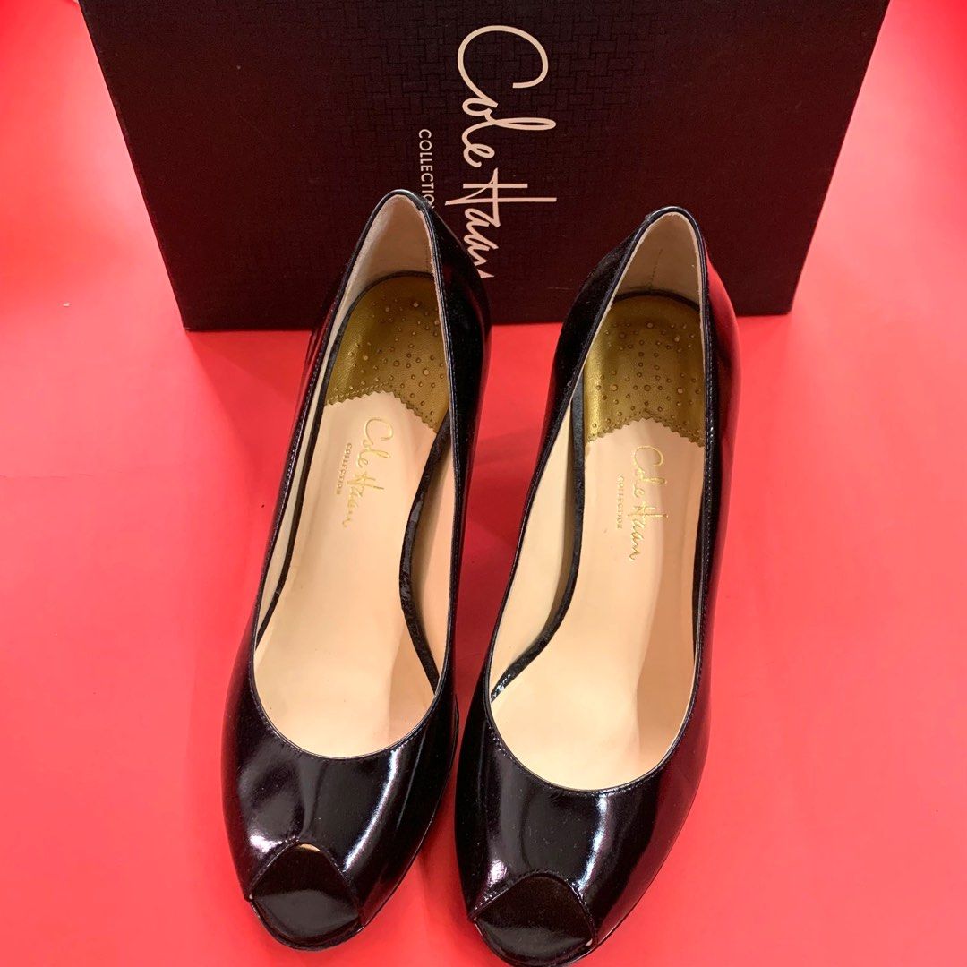 Cole Haan Black Patent Peep Toe Pumps Luxury Sneakers Footwear on Carousell