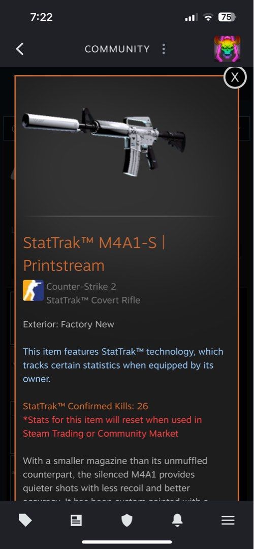 CS2 Skin SFN Printstream M4A1S, Video Gaming, Gaming Accessories, InGame Products on Carousell