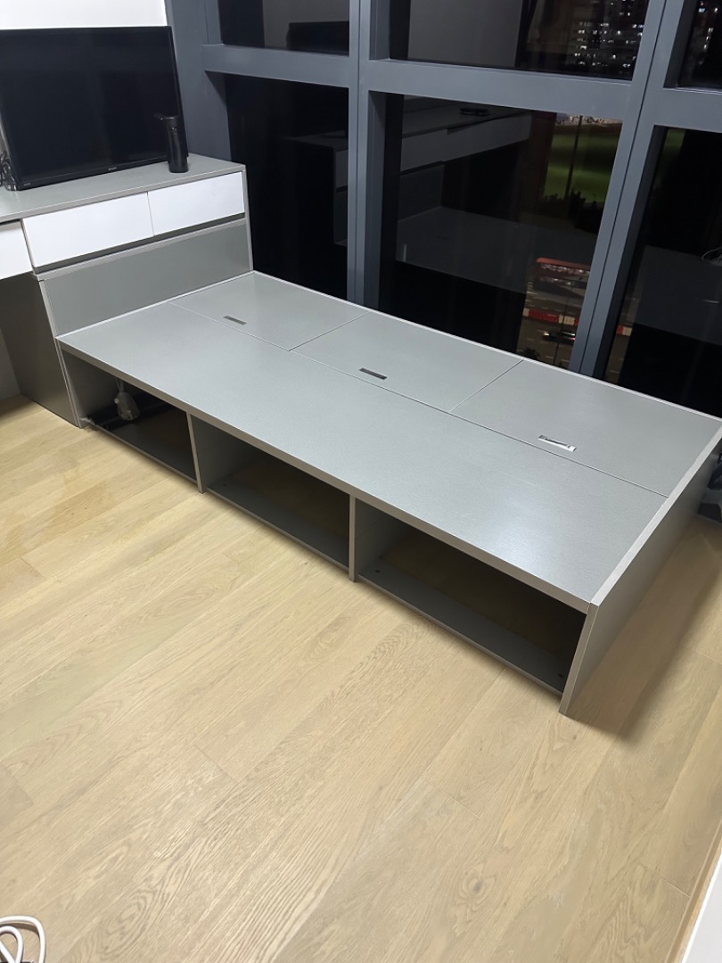 Custom storage bed platform single bed study table attached, Furniture ...