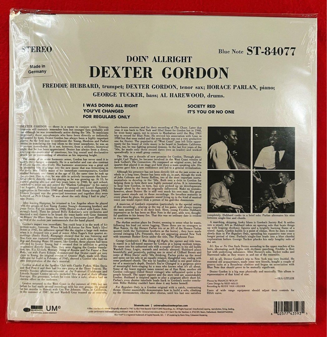 Dexter Gordon - Doin' Allright, LP, Blue Note, Jazz , 黑膠, 唱片