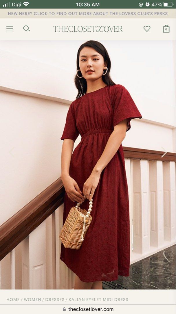 Eyelet midi dress in wine, Women's Fashion, Dresses & Sets, Dresses on  Carousell