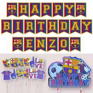FC Barcelona FCB LaLiga Team Football Soccer Theme Birthday Party Banner Cupcake Cake Topper Decoration Personalized