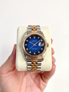 (Full Set) Rolex Datejust 36 18k Half Gold Blue Vignette Diamonds Ref. 16233
