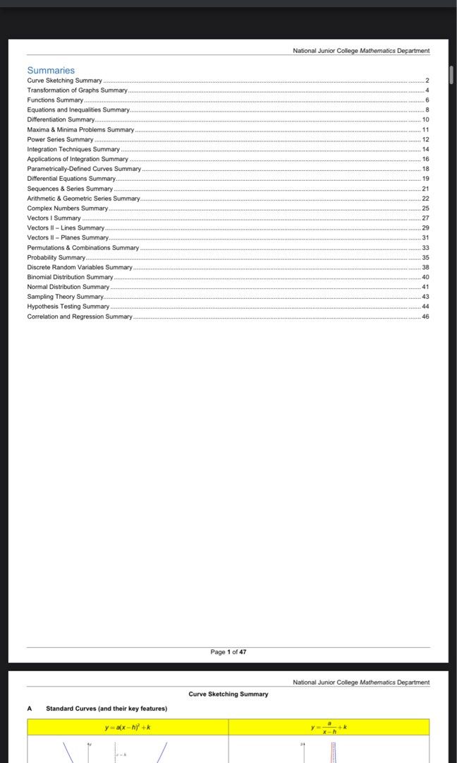 H2 Math Summary Notes, Hobbies & Toys, Books & Magazines, Assessment ...