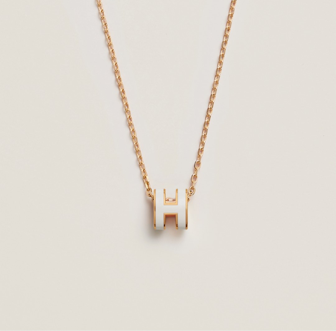 Hermes mini Pop H Necklace White and Gold, Luxury, Accessories on