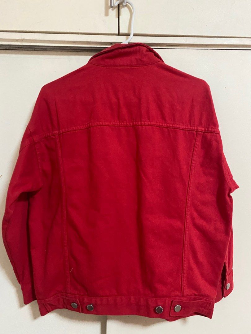 Red denim jacket h&m best sale