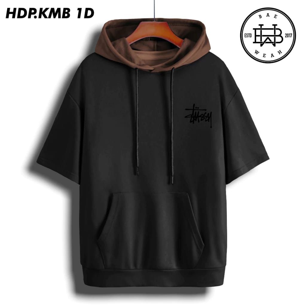 Hoodie lengan pendek pria