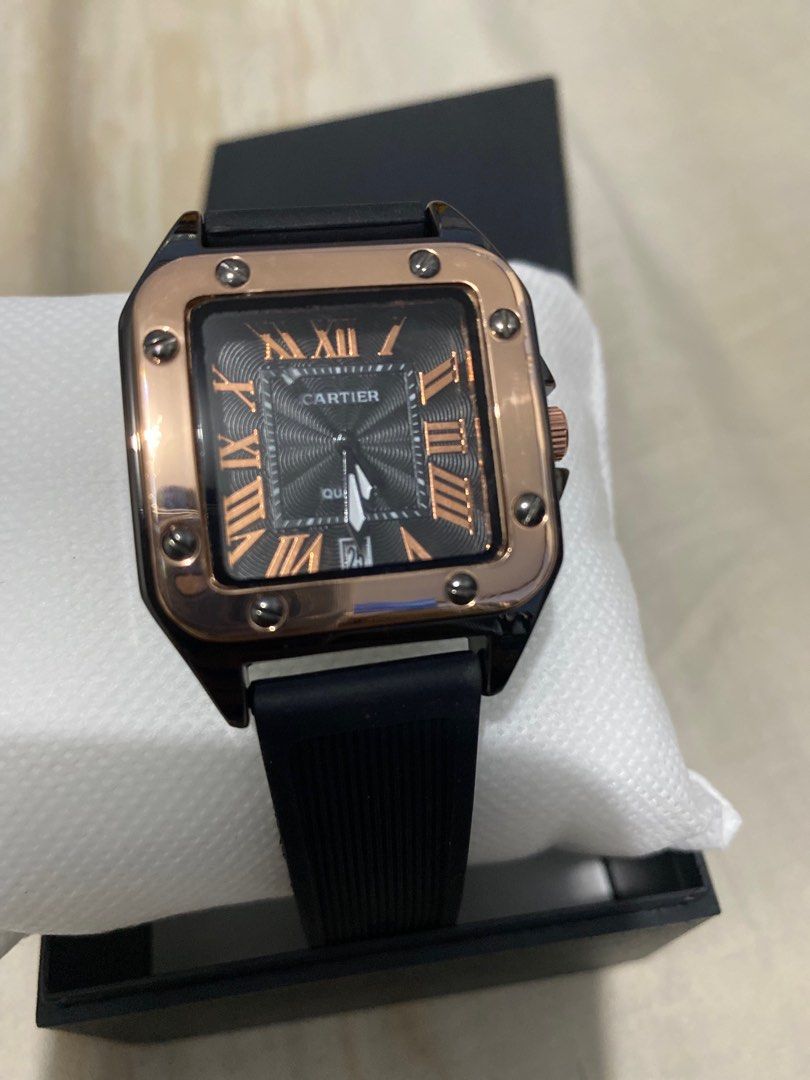 Jam Tangan Hitam Gold Cartier Wanita Fesyen Wanita Jam Tangan di Carousell
