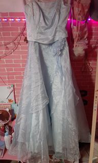 (JKT) Dress Pesta Long Maxi Biru Muda