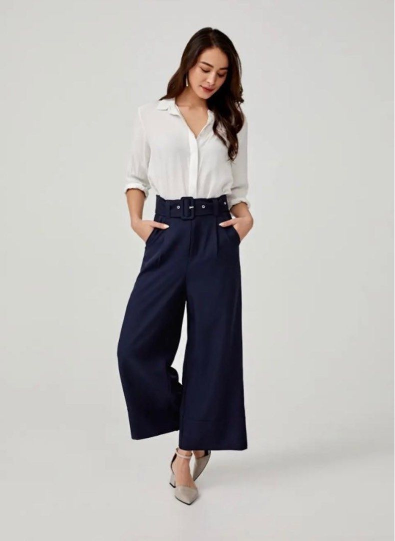 Love Bonito LB Perpetua Belted Wide Leg Pants, Women's Fashion