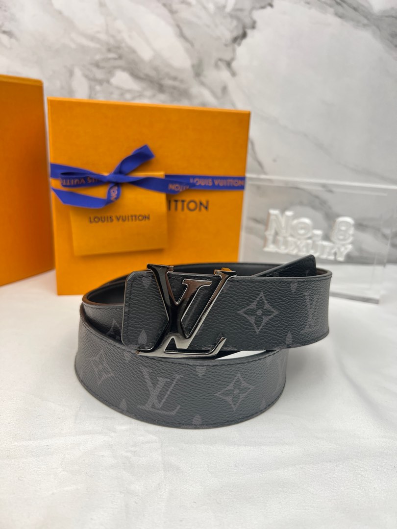 Louis Vuitton LV Initiales 40mm Matte Black Belt Grey Monogram Eclipse. Size 90 cm