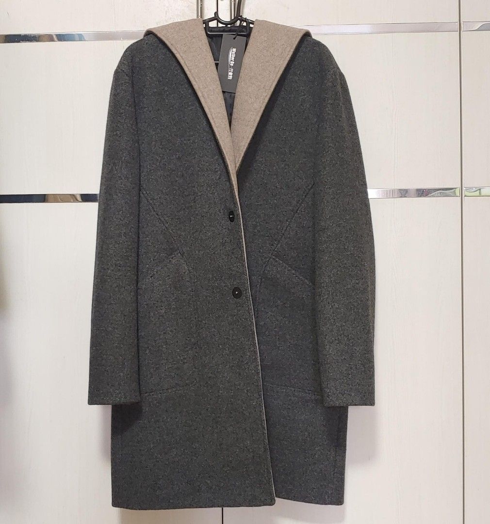 Men s Grey Elegant Knee Length Winter Coat with Hood New not