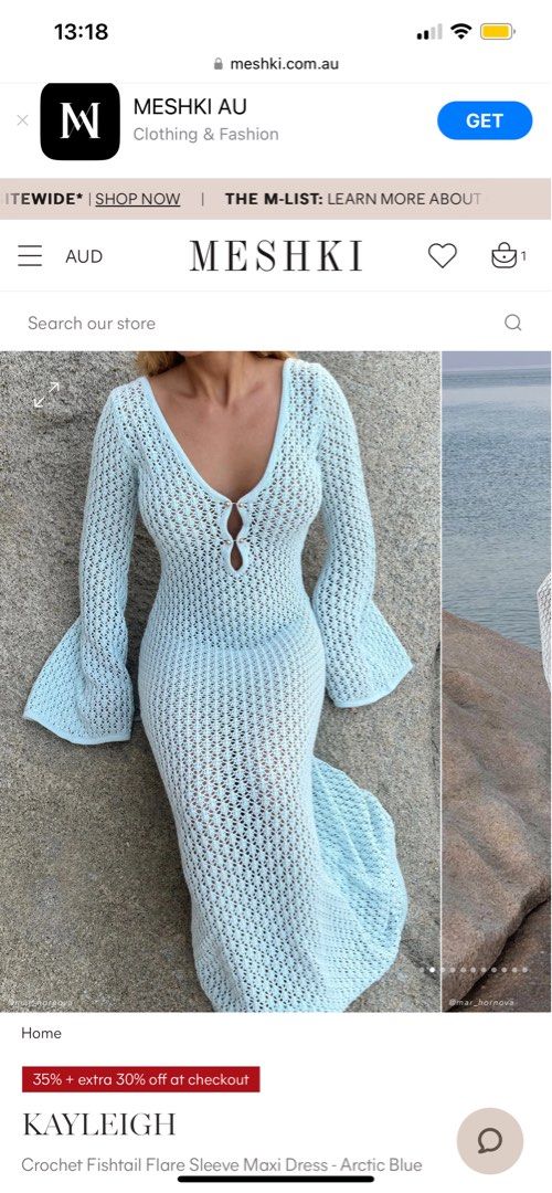 Kayleigh Crochet Fishtail Flare Sleeve Maxi Dress - Arctic Blue