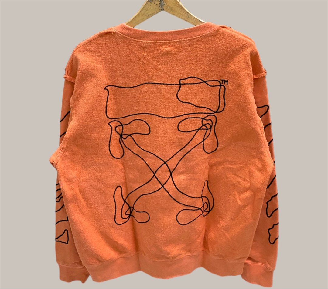 Crewneck Off White Abstract Arrows Embroidered Bordir Logo Sweatshirt Orange Barang Mewah Pakaian di Carousell