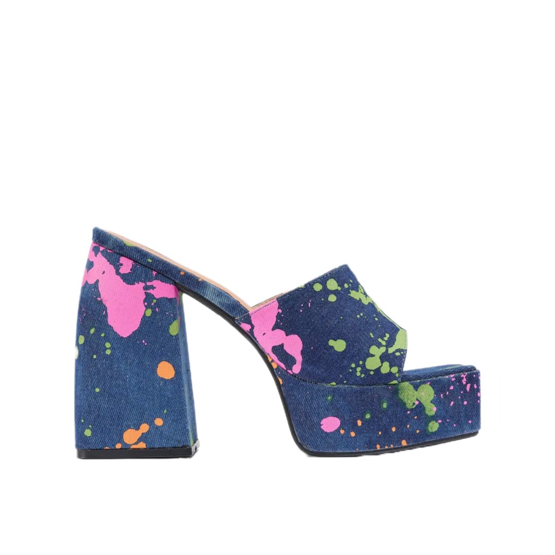 denim block heels