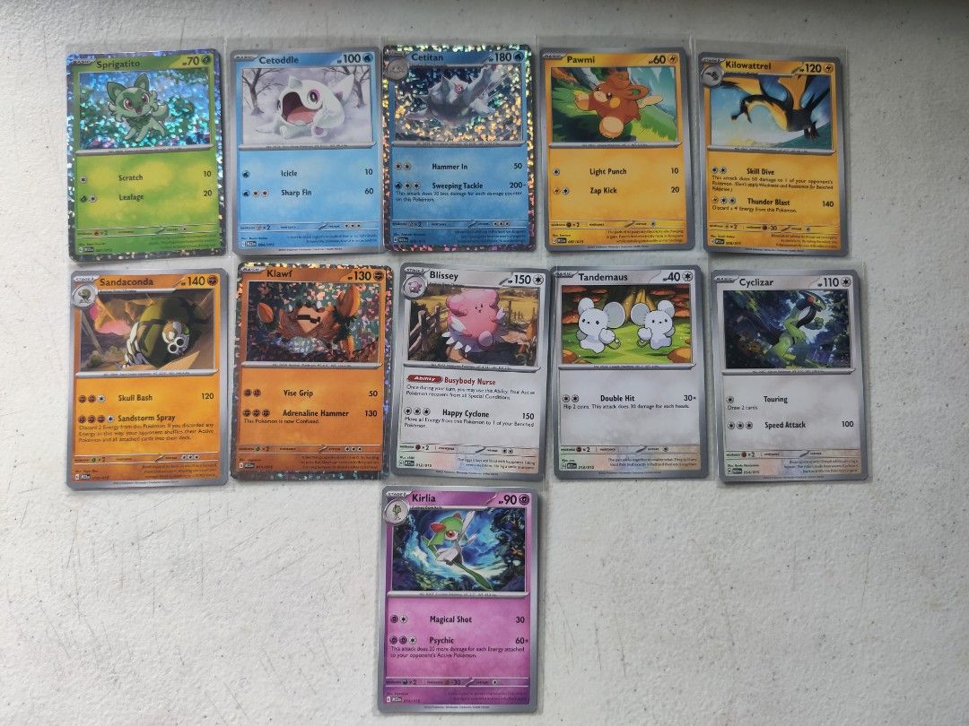 Pokemon Mcdo 2023 Match Battle Cards (Category: Raw Singles) located in Quezon City. Submitted by wendyang123 (Listing ID 1267613425, Image 1). Description: Pokemon Mcdo 2023 Match Battle Cards Holo - P80 Common - P20 Sprigatito (Holo) ❌ Quaxly (Holo) ❌ Cetoddle x 2 Cetitan (Holo) x 3 Pawmi x 2 Kilowattrel x 3 Sandaconda x 5 Klawf (Holo) ❌ Blissey ❌ Tandemaus x 6 Cyclizar x 5 Kirlia ❌ Location: Quezon City MOP: BDO or Gcash Shipping: GGX/Lalamove