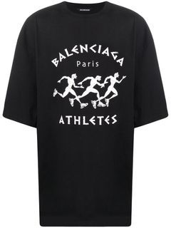 (PREOWNED) BALENCIAGA ATHLETES PRINT BLACK TEE