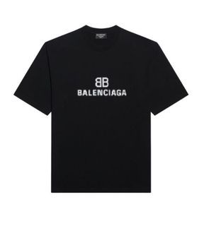 (PREOWNED) BALENCIAGA PIXEL LOGO BLACK TEE