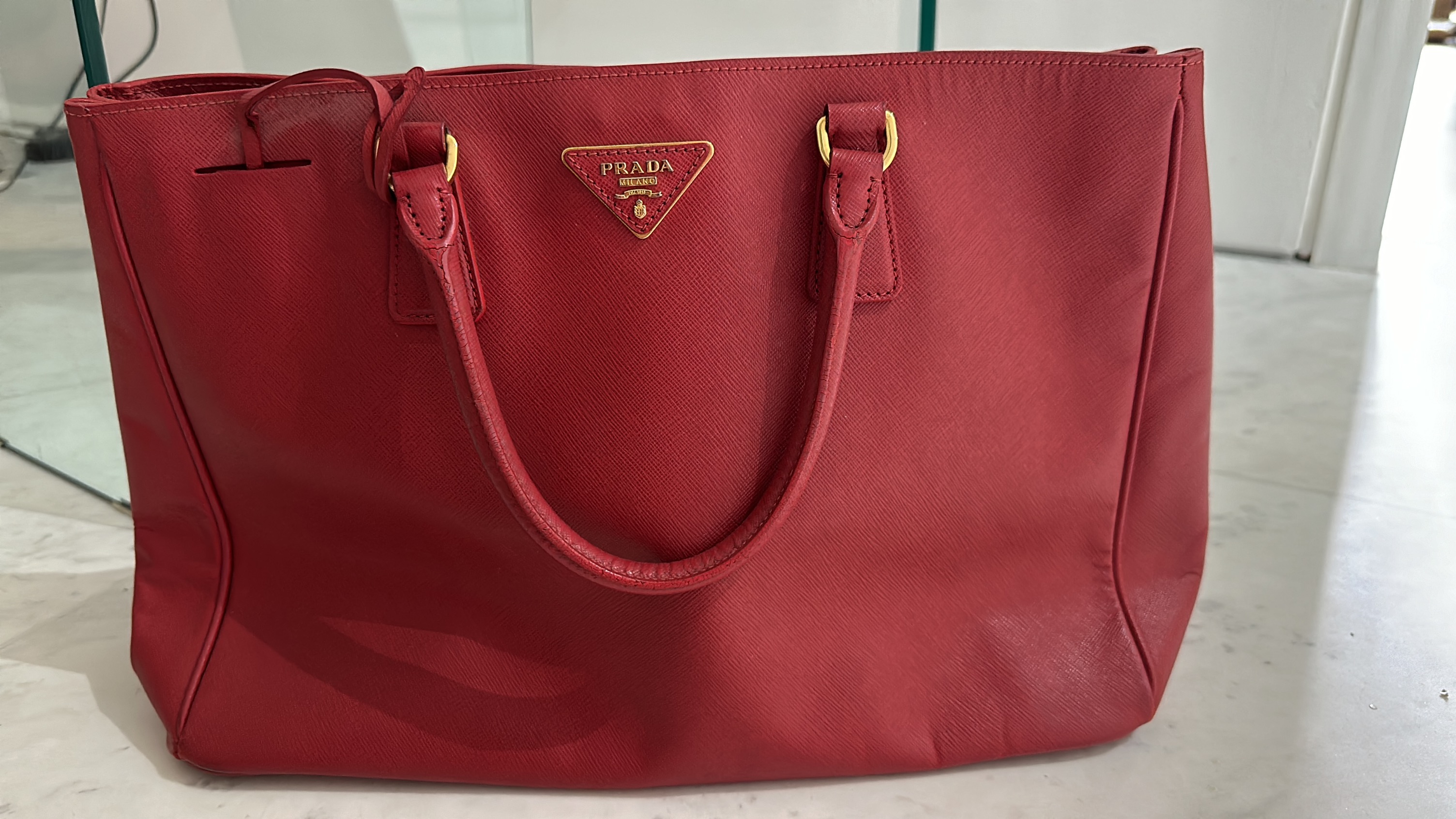 Red prada online tote bag