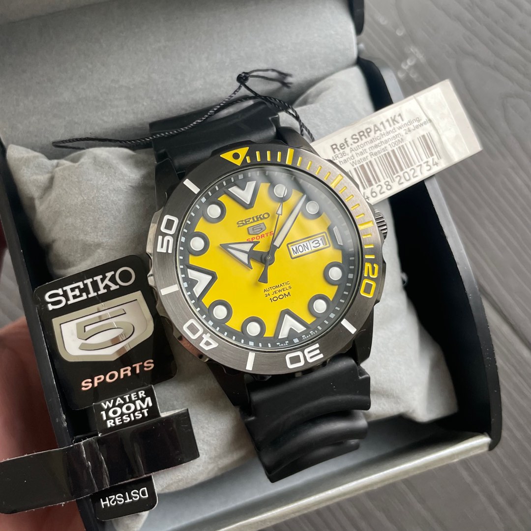 Seiko 5 Sports Yellow Black SRPA11 SRPA11K1 Men s Fashion