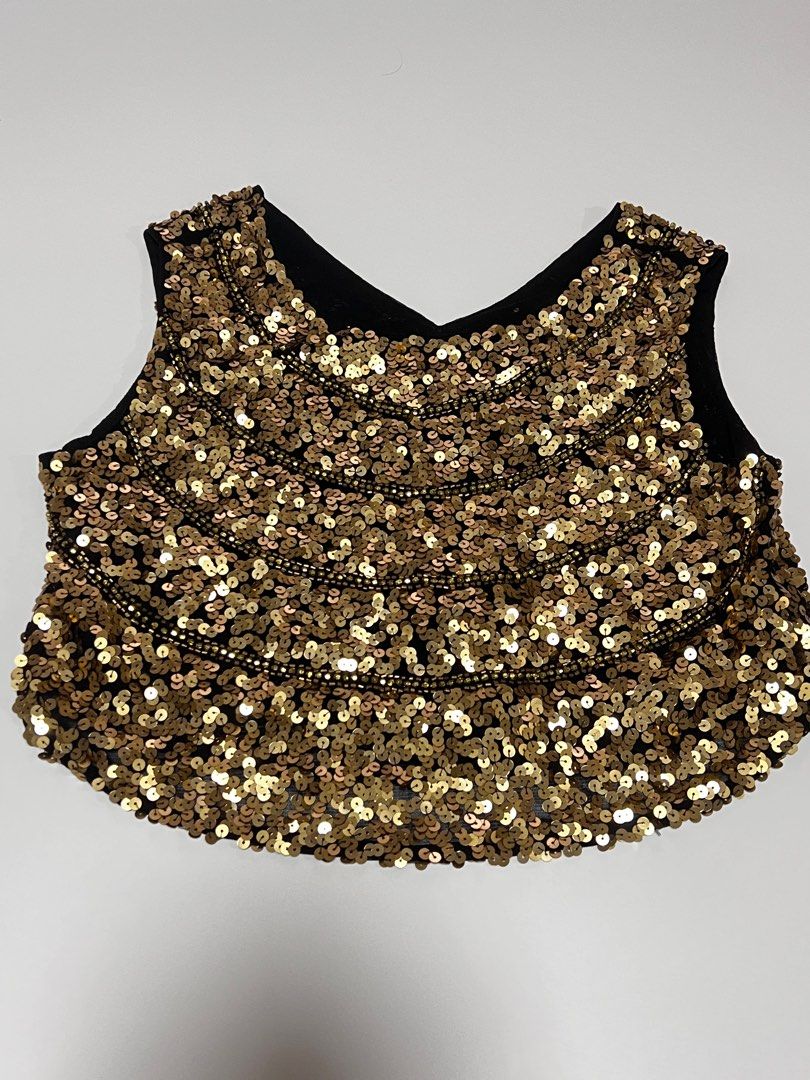 Sequin Glitter Gold Blouse Gatsby Theme, Women's Fashion, Tops