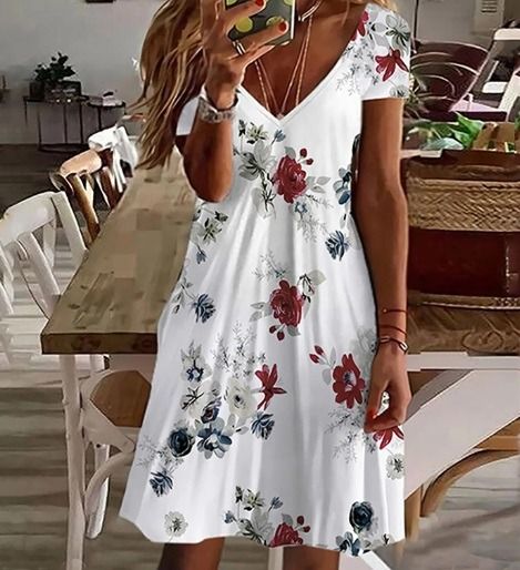 L14 Sexy Summer Dress For Women Casual Floral Print Short Sleeve Ladies V Neck Mini Dresses Elegant Party Beach Sundress