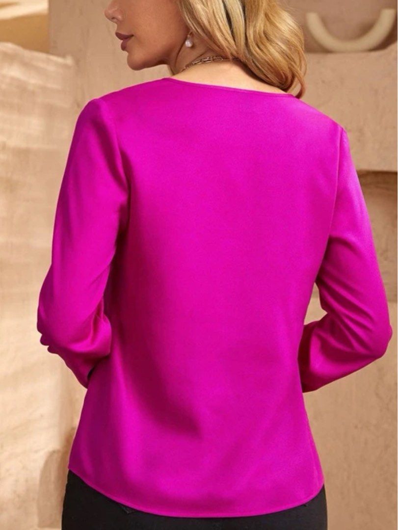 Shein Hot Pink Solid Notched Neck Blouse (Category: Longsleeves) located in Zamboanga. Submitted by debdr (Listing ID 1267634340, Image 2). Description: PM me for actual photos :).