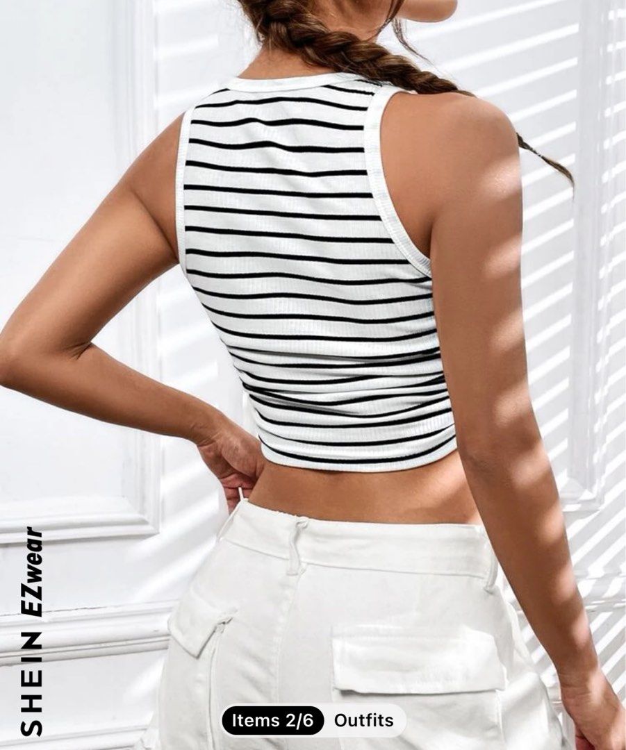 SHEIN Side Ruched Striped Crop Women s Fashion Tops Sleeveless