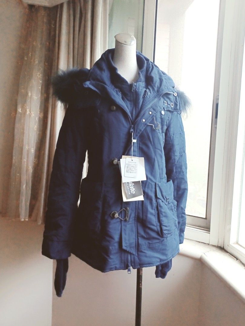 SLY N3B 綻藍保暖連帽軍裝外套, 她的時尚, 外套、夾克、大衣在旋轉拍賣