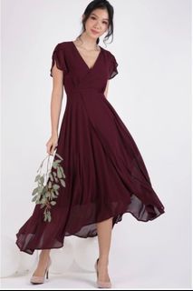 The Tinsel Rack TTR Aria Wrap Front Chiffon Maxi (NAVY) in Size S (Suitable as Bridesmaid dress)